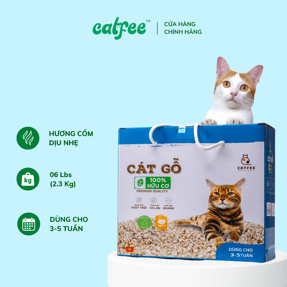 Cát mèo Hữu Cơ Catfee ® - Cát Gỗ cho mèo (Hương CỐM) 6L