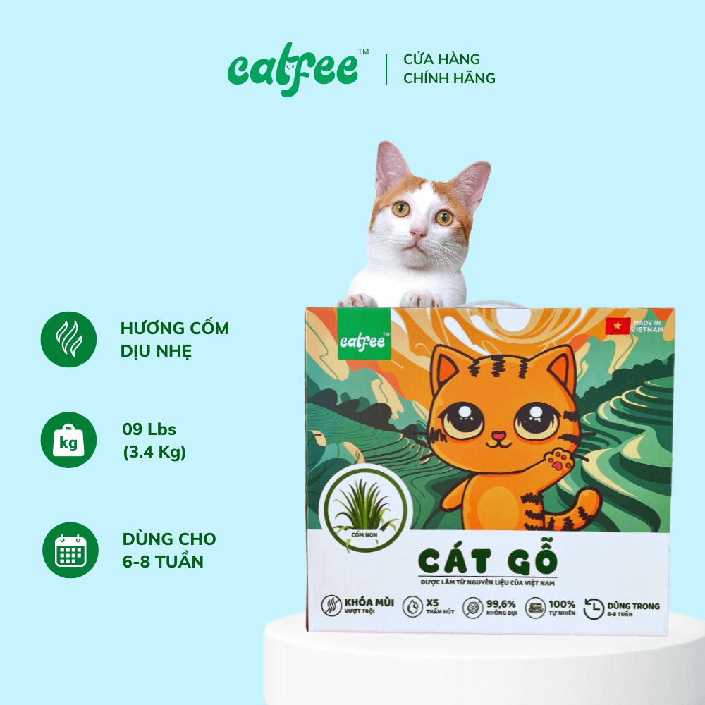Cát mèo Hữu Cơ Catfee ® - Cát Gỗ cho mèo (Hương CỐM) 9L