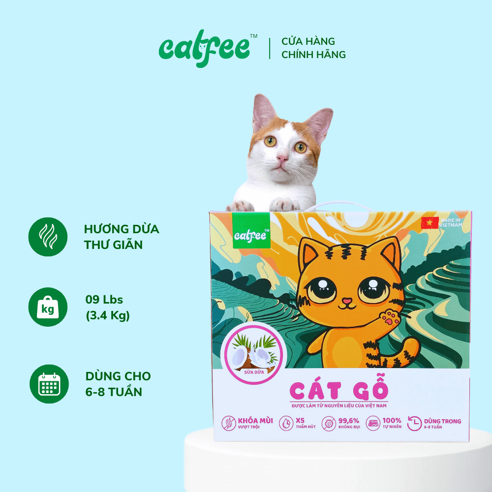 Cát mèo Hữu Cơ Catfee ® - Cát Gỗ cho mèo (Hương DỪA) 9L
