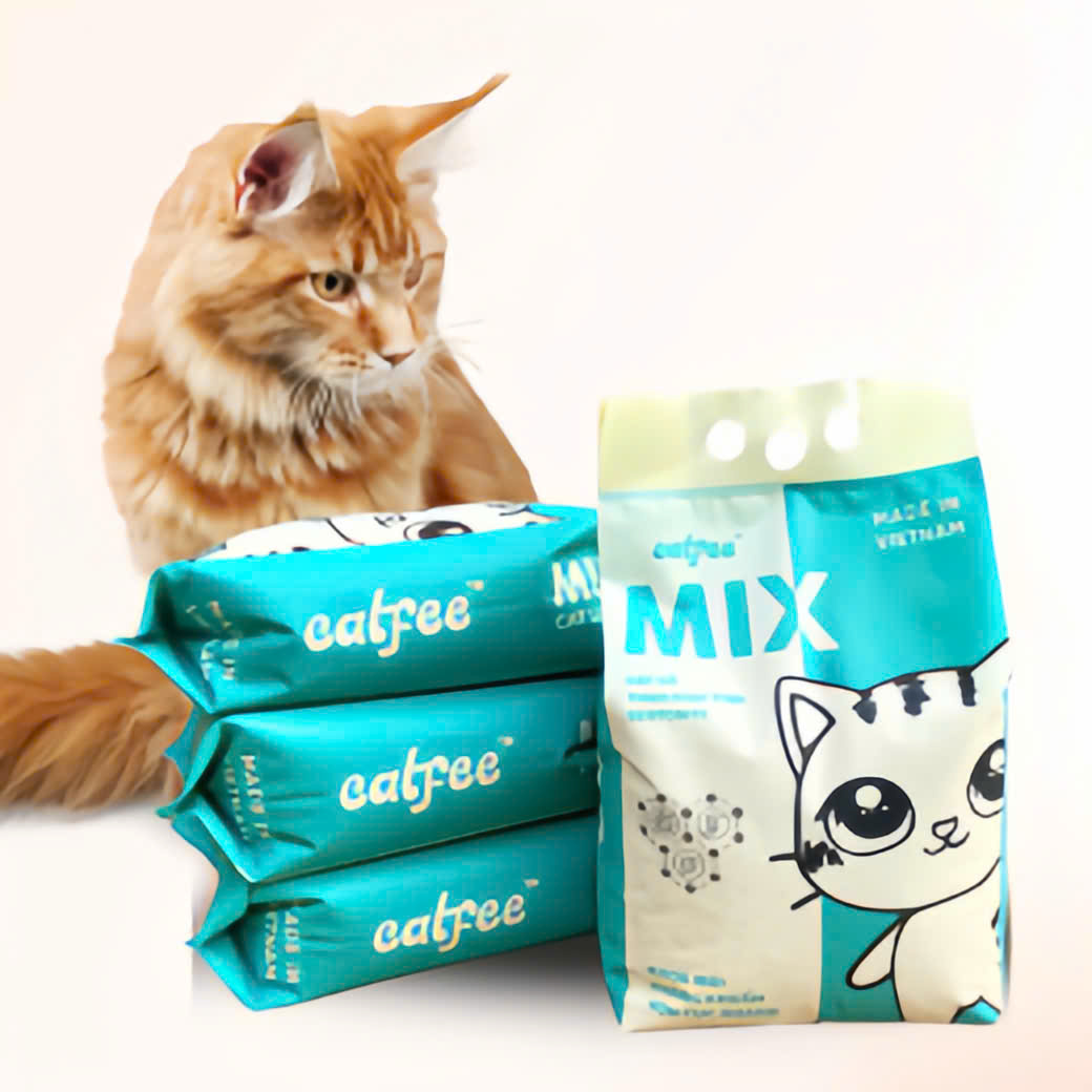 Cát mèo hữu cơ Catfee ®  - Cát Gỗ cho mèo MIX THAN HOẠT TÍNH 9L